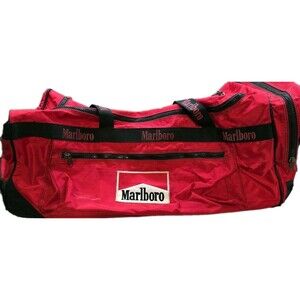 Vintage Marlboro Rolling Duffle Bag with Wheels 30x13 XL Pockets Shoulder Strap*